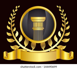 old-style greece column and gold laurel wreath. eps10 vector illustration