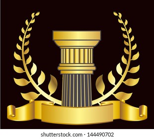 old-style greece column and gold laurel wreath. eps10 vector illustration