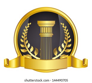 old-style greece column and gold laurel wreath. eps10 vector illustration
