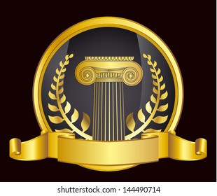 old-style greece column and gold laurel wreath. eps10 vector illustration