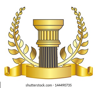 old-style greece column and gold laurel wreath. eps10 vector illustration