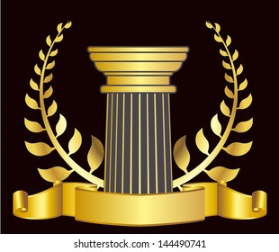 old-style greece column and gold laurel wreath. eps10 vector illustration