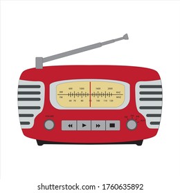 Old-style radio, red. Vector graphics. Radio icon. Isolated on a white background. Vector EPS10.