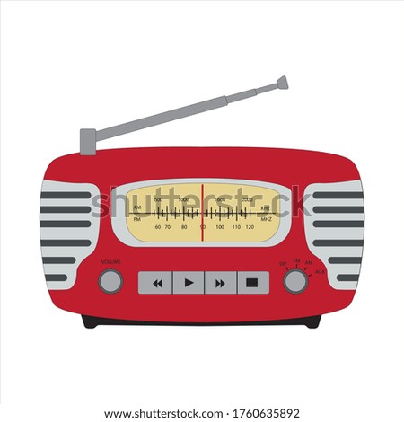 Old-style radio, red. Vector graphics. Radio icon. Isolated on a white background. Vector EPS10.