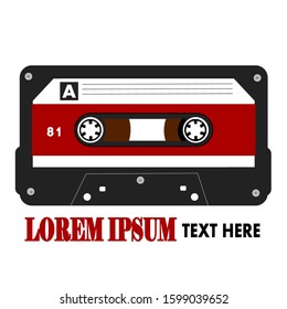 old-time cassette tapes, vector music logo. Background white color.