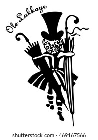 Ole Lukkoye. Character fairy tale by Hans Christian Andersen. Drawing with ink, isolate vector.