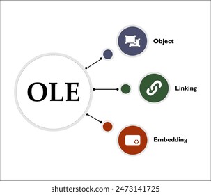 OLE - Object Linking Embedding Acronym. Infographic template with icons and description placeholder