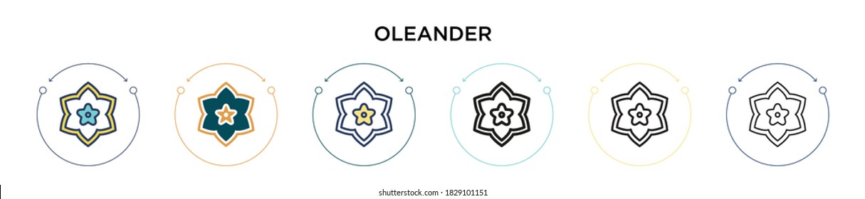 Icono de Oleander en estilo relleno, delgado, contorno y trazo. Ilustración vectorial de dos iconos vectores de oleander de color y negro se puede utilizar para móviles, ui, web