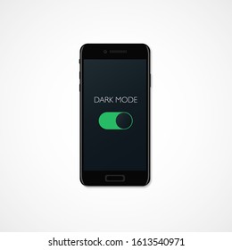OLED smartphone screen in dark mode. On and Off Switch. Dark and Light Mode Switcher for Phone Screens, tablets and computers. Toggle Element for Mobile App, Web Design, Animation.