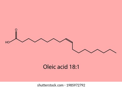 Oleic Acid - Omega 9 biomolecule molecular formula. Skeletal molecule structure vector eps10.