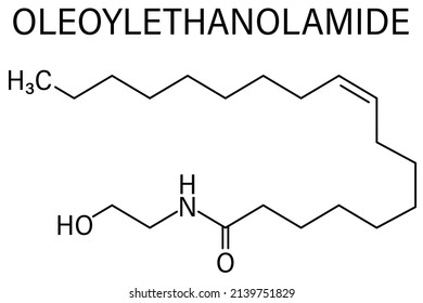 Oleoylethanolamide (OEA) Endogenous Peroxisome Proliferator-activated Receptor Alpha (PPAR-Î±) Agonist Molecule. Skeletal Formula.