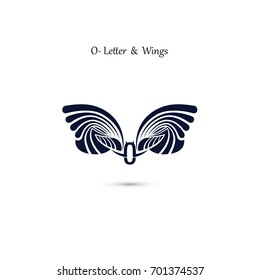 O-letter sign and angel wings.Monogram wing vector logo template.Classic emblem.Elegant dynamic alphabet letters with wings.Creative design element.Flat web design wings icon.Vector illustration.