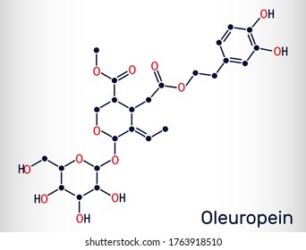 Oleuropein, catechol, glycoside molecule. It has role as plant metabolite, anti-inflammatory, antineoplastic, antihypertensive agent. Skeletal chemical formula. Vector illustration