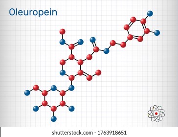 Oleuropein, catechol, glycoside molecule. It has role as plant metabolite, anti-inflammatory, antineoplastic, antihypertensive agent. Sheet of paper in a cage.Vector illustration