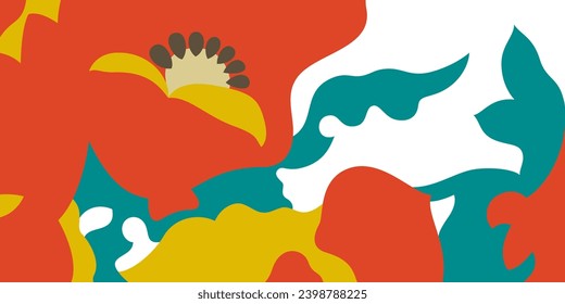 OLGA (1979) “flower power” floristique tissue N°1 • Late 1970’s fashion style, floral boho imprint, vintage impress (hand-drawn vector background).
