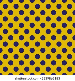 OLGA (1979) “polka dots” textile seamless pattern • Late 1970’s fashion style, fabric print (dark blue dots on dim yellow backdrop).