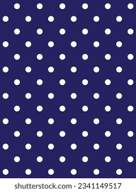 OLGA (1979) “polka dots” textile seamless pattern • Late 1970’s fashion style, fabric print (white dots on dark blue background).