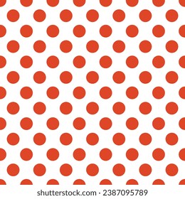 OLGA (1979) “polka dots” textile seamless pattern • Late 1970’s fashion style, fabric print (bright red dots on white background).