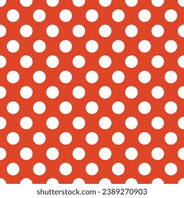 OLGA (1979) “polka dots” textile seamless pattern • Late 1970’s fashion style, fabric print (bright red backdrop with white dots).