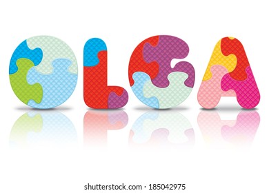 OLGA written with alphabet puzzle - vector illustration