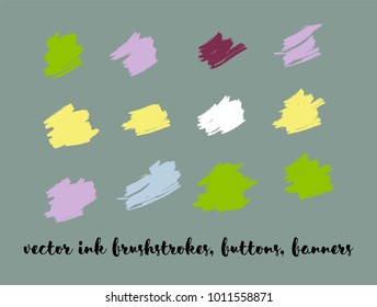 Oli Paint Vector Painted Backgrounds. Bright Colored Brushstrokes, Nice Textures Set. Artistic Colorful Button Collection. Creative, Artistic Vector Painted Backgrounds. Paintbrush Smeared Borders