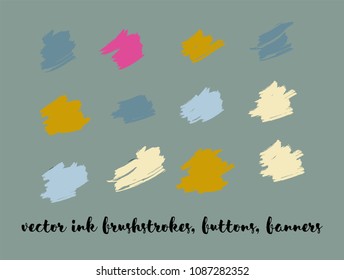 Oli Paint Vector Painted Backgrounds. Bright Colored Brushstrokes, Funky Textures Set. Trendy Childrens Buttons Collection. Grunge Dirty Vector Painted Backgrounds. Paintbrush Smeared Border.