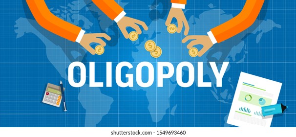 Oligopoly concept of several company dominating market share of a product. Market leader generate sales or revenue in business competition.