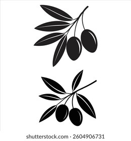oliv and leaves silhouettes vector icon