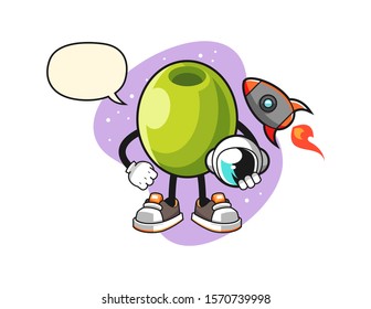 Olive astronaut with speech bubble cartoon. Mascot Character vector.