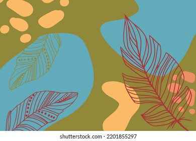Olive autumn background with feathers. Abstraction. Artistic colored background. stories. Web. Poster. Banner. Vector background. Feathers.