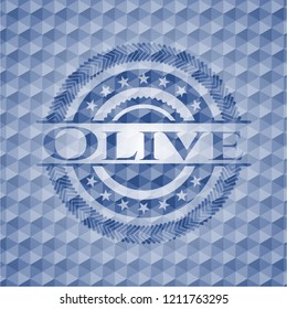 Olive blue hexagon badge.