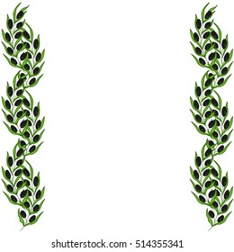 Olive border and branch hand drawn sketch illustration. Leave and berry round frame isolated on white background.