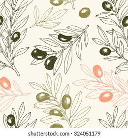 Olive branch background. Seamless pattern. Vector illustration