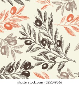 Olive branch background. Seamless pattern. Vector illustration