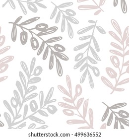 Olive branch background. Sketchy style olive illustration. Seamless pattern. Vector illustration