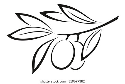 Olive Branch with Berries and Leaves Monochrome Black Pictogram Icon Isolated on White Background. Vector