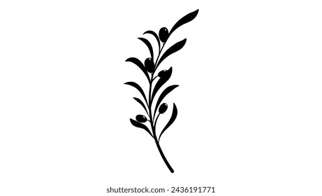 olive branch, black isolated silhouette