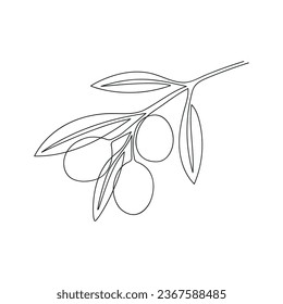 Olive branch drawn in one continuous line. One line drawing, minimalism. Vector illustration.