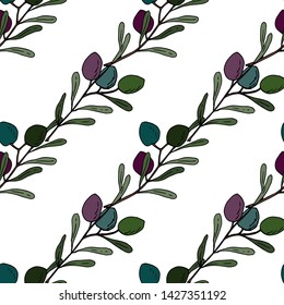Olive branch with fruits. Seamless pattern. Vector illustration.