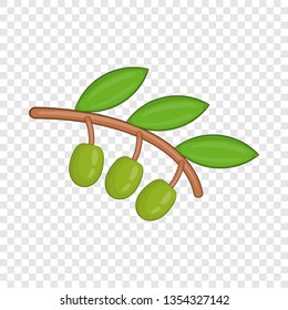 Olive branch with green olives icon in cartoon style on a background for any web design 