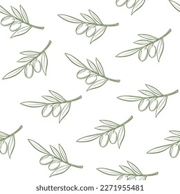 Olive branch hand drawn seamless background for food design