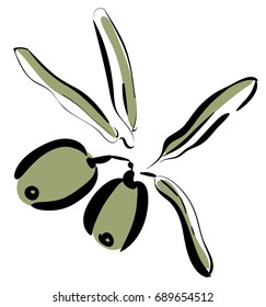 Olive branch hand drawn sign. Minimalistic line style. Olive symbol