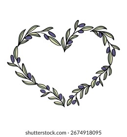 Olive branch heart frame for card or invitation