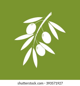 Olive branch icon on a green background. Silhouette. Vector illustration