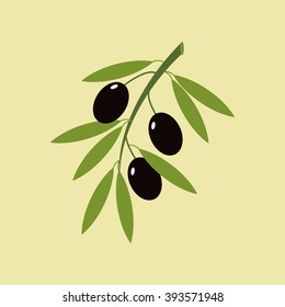 Olive branch icon on a green background. Vector illustration