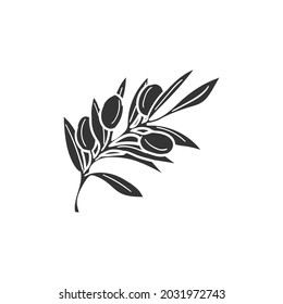 Olive Branch Icon Silhouette Illustration. Tree Leaves Vector Graphic Pictogram Symbol Clip Art. Doodle Sketch Black Sign.