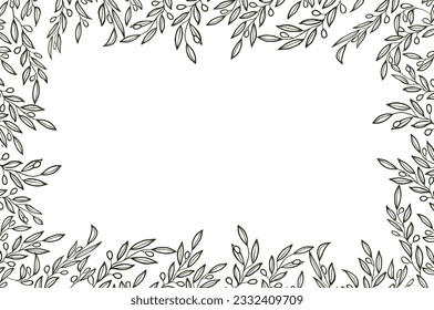 Olive branch ilustration. Vector background with olive tree decoration. Vegan food illustration