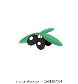 Olive branch with leaves. Mediterranean food element. Olive oil icon. Concept of italian food, mediterranean cuisine, keto diet, olive oil. Vector illustration in flat design