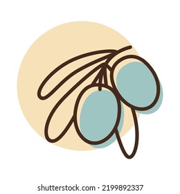 Olive branch, leaves and olives vector isolated icon. Graph symbol for food and drinks web site, apps design, mobile apps and print media, logo, UI