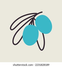 Rama de oliva, hojas y icono vector de aceitunas. Símbolo gráfico del sitio web de comida y bebida, diseño de aplicaciones, aplicaciones móviles y medios impresos, logotipo, interfaz de usuario